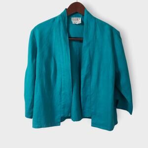 Joanie Char Womens 100%‎ Linen Lightweight Open Front Blazer Jacket Medium Green